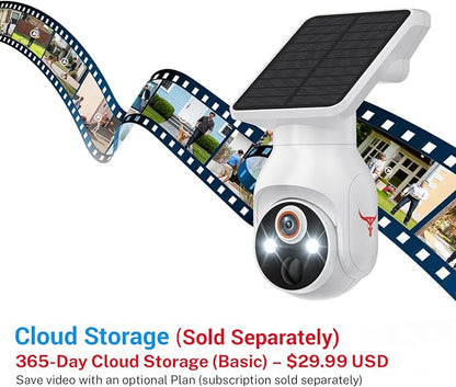 1080P Security Camera Wireless with Solar Panel, Smart AI Human Detection, 2-Way Talk, 360 Surveillance Cam, Color Night Vision, Real Time Alerts, 2.4G Wi-Fi, Cloud Storage (Sold Seperately)