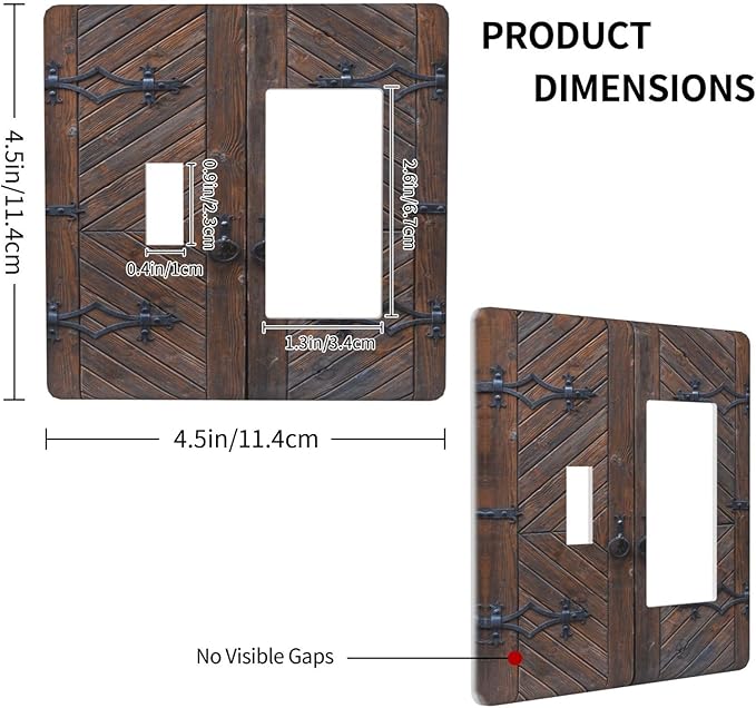 Decorative Outlet Covers Vintage Brown Wood Barn Door 2 Gang Wall Plate Single Toggle 1 Rocker Light Switch Cover Switch Plate Covers for Farmhouse Bedroom Home Decor