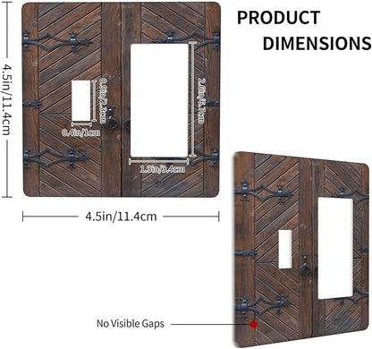 Decorative Outlet Covers Vintage Brown Wood Barn Door 2 Gang Wall Plate Single Toggle 1 Rocker Light Switch Cover Switch Plate Covers for Farmhouse Bedroom Home Decor