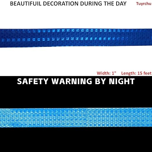 Blue Reflective Tape 1 inch, Outdoor Waterproof High Visibility Warning Industrial Marking Tape, Safety Stickers (15 feet)