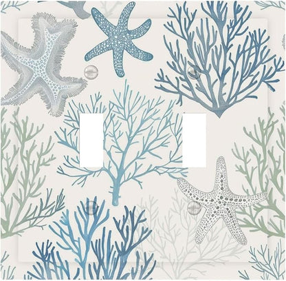 Decorative Switch Plates Ocean Beach Theme Starfish Seashell Coral 2 Gang Double Toggle Outlet Light Switch Cover Wall Plate Electrical Faceplate For Bathroom Kids Room Decor