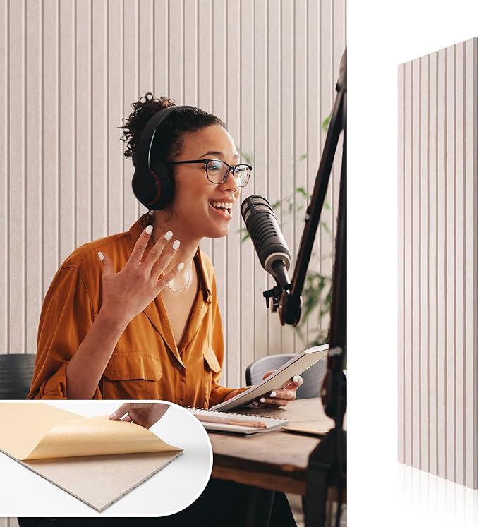 Self-Adhesive Acoustic Panels, 10 Pack Large Soundproof Wall Panel, High Density Sound Proof Panels, Decorative Absorbing Acoustic Treatment for Home Studio Office (Camel)