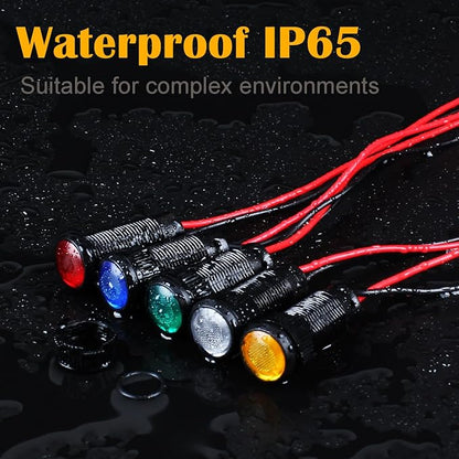 5pcs 10mm LED Indicator Light Plastic Black Signal Dot Lamp 110-220VAC 2/5" Mounting Hole Size with 15cm/5.9in. Wire (Mix:Red White Yellow Blue Green)