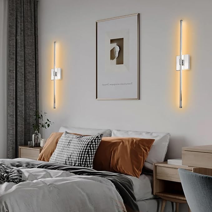 LED Wall Sconce with Remote Control, LED Wall Light, 5 Colors 3000K-6500K & Dimmable, Hardwire Wall Lamp for Living Room, Bedroom, Chrome