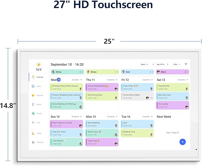 Digital Calendar – 27 Inch Electronic Wall Calendar & Chore Chart, Smart Family Organizer with Interactive Touchscreen Display, Wall Mount in Portrait or Landscape