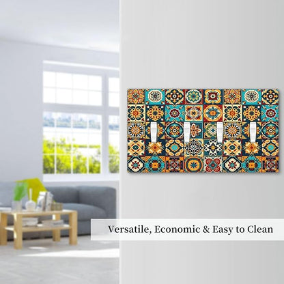 Mexican Talavera Ceramic Tile Moroccan Boho Light Switch Covers Quad Toggle Electrical Faceplate 4 Gang Wall Plate Decorative Switch Plates for Bathroom Kitchen Decor