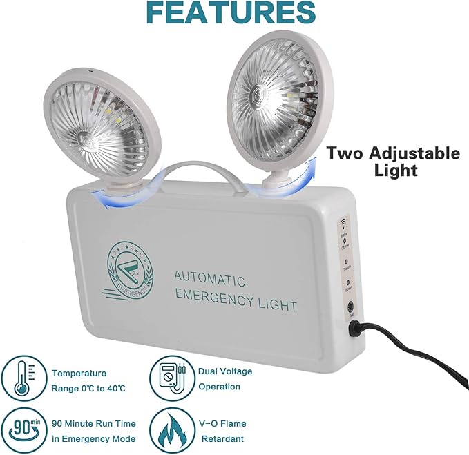 OTYTY Emergency Lights for Home Power Failure, LED Emergency Lights with Battery Backup, 2 Adjustable Heads Lamp & 180-minute Minimum Capacity, Ultra-Bright 200 Lumens, UL Certified, 2 Pack