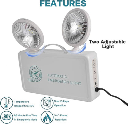 OTYTY Emergency Lights for Home Power Failure, LED Emergency Lights with Battery Backup, 2 Adjustable Heads Lamp & 180-minute Minimum Capacity, Ultra-Bright 200 Lumens, UL Certified, 2 Pack
