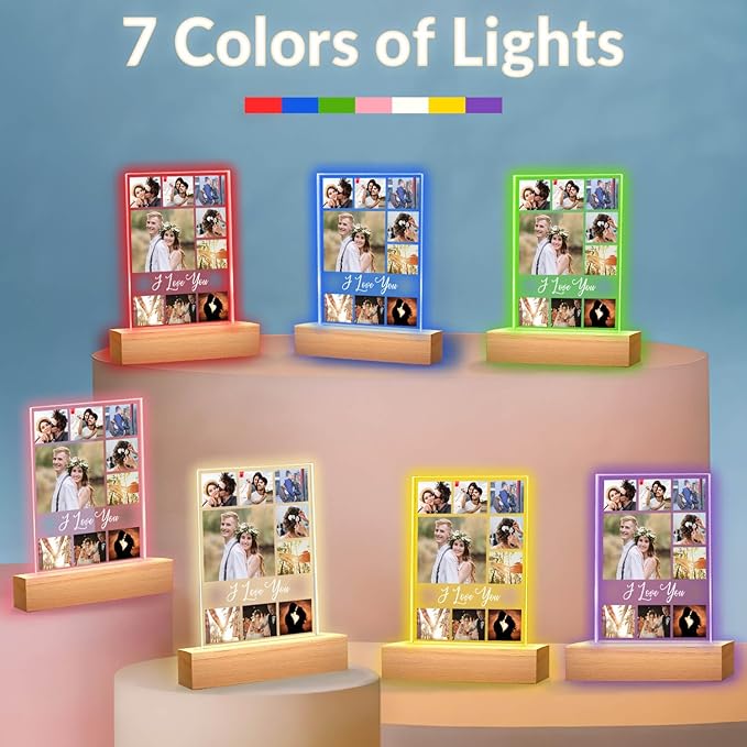 Custom Picture Frame with Photo, Personalized Photo Frames with Night Light, Customized Picture Frames, Personalized Anniversary Valentines Day Gifts for Women Men Her Him Girlfriend Boyfriend Couple