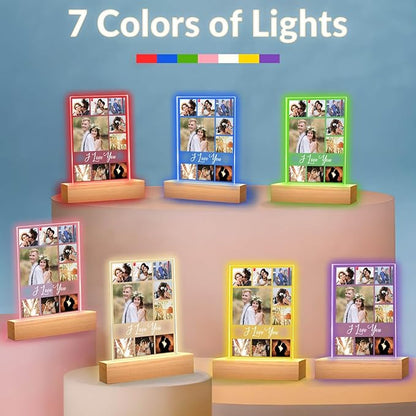 Custom Picture Frame with Photo, Personalized Photo Frames with Night Light, Customized Picture Frames, Personalized Anniversary Valentines Day Gifts for Women Men Her Him Girlfriend Boyfriend Couple
