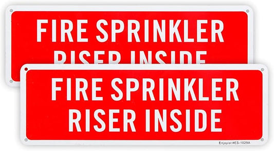 2 Pack Fire Sprinkler Riser Inside Sign, 12"x 4" .04" Aluminum Reflective Sign Rust Free Aluminum-UV Protected and Weatherproof