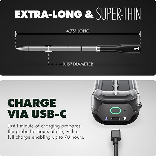 CHEF iQ Sense | Smart Wireless Meat Thermometer | Ultra-Thin Probe | WiFi Unlimited Range | 1000°F Heat Safe | 5 Sensors | BBQ, Grill, Oven, Smoker, Air Fryer | Gen3