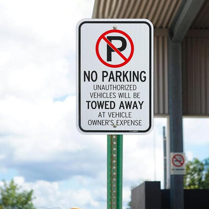 T&R Large No Parking Sign Will Be Towed Away Sign, 18" x 12" Engineer Grade Reflective Sheeting, Rust Free Aluminum, Weather Resistant, Waterproof, Fade Resistant, 2 Pre-drilled Holes