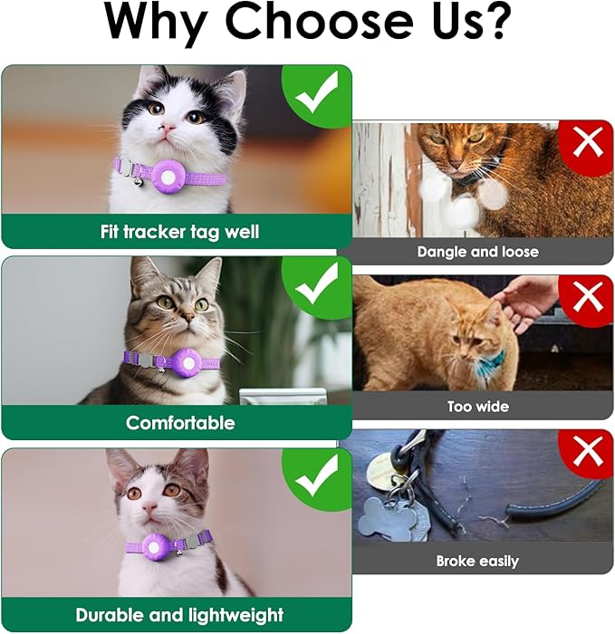 Cat Tracker, Waterproof Pet Tracker for Cats, Cat GPS Tracker Compatible with Apple Find My App (Only iOS), No Monthly Fee, Purple