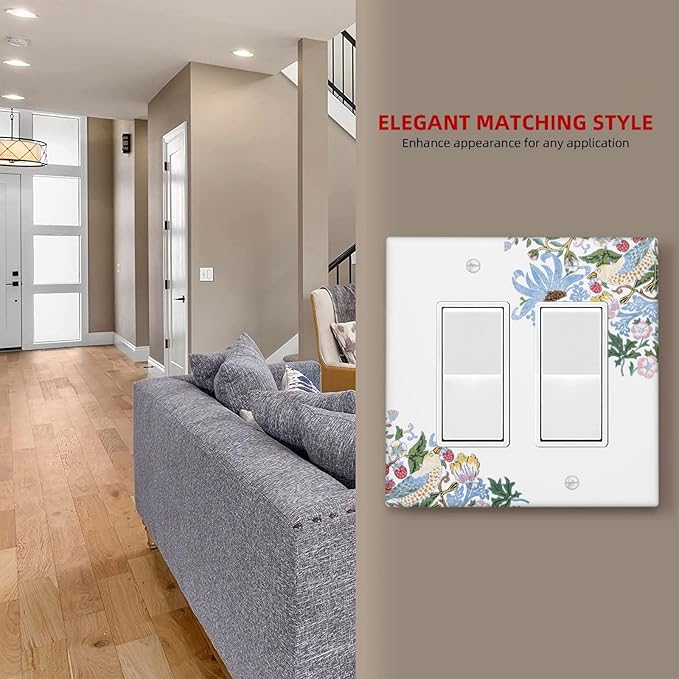 Decorative Outlet Covers Retro Morris Strawberry Rustic Plant Bird 2 Gang Wall Plate Double Rocker Two Switch Wall Cover Plate Jumbo Dual GFCI Faceplate for Bedroom Decor