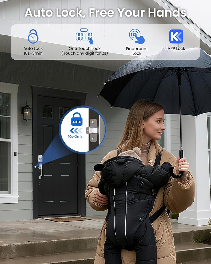 TEEHO TE012W-H WiFi Smart Door Lock with Handle, Fingerprint, Keypad, Key & App Control, Keyless Entry Deadbolt Set, Compatible with Alexa & Google Assistant, Easy Install for Front Door, Satin Nickel