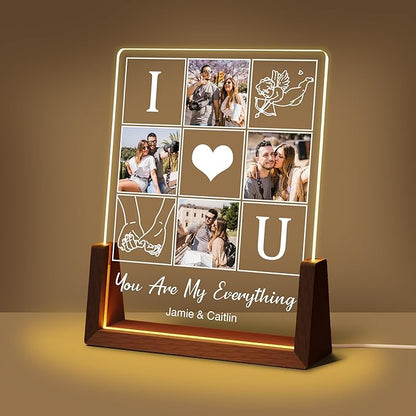 Customized Couple Birthday Gifts For Boyfriend Girlfriend Him Her, Custom Light Up Picture Frame Acrylic Plaque With Photo Name, Personalized Anniversary Wedding Christmas Gifts For Women Men
