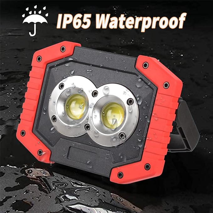 OTYTY LED Work Light 2-Pack, 30W 1500LM Portable Rechargeable Flood Lights with Magnetic Base, 4200mAh Battery for Outdoor, Camping, Hiking, Emergency, Car Repairing, Job Site Lighting (W839 Red)