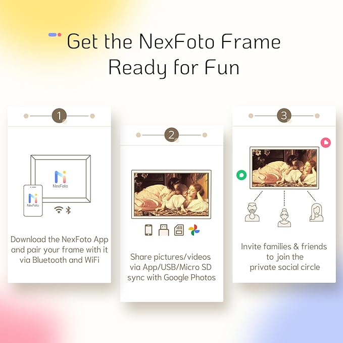 NexFoto 13.5" Touchscreen Digital Picture Frame 3K Resolution, WiFi Electronic Photo Frame 64GB, Add Pics from Google Photos, Share Photos/Videos via App/USB, Gifts for Mom Christmas, Walnut
