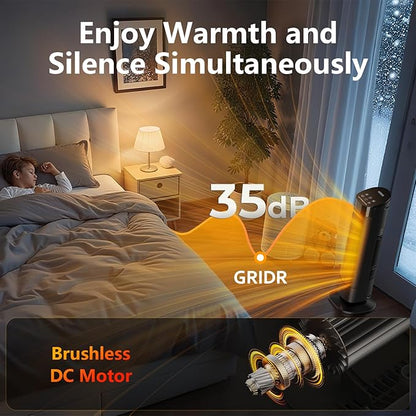 Space Heater Large Room, 23" Space Heaters for Indoor Use, 1500W PTC Ceramic Electric Heater with Thermostat and Remote, 80° Oscillation,12H Timer,Quiet Portable Heater for Office Bedroom Silver
