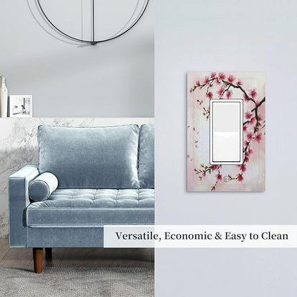 Branch with Pink Flowers Single Decora Outlet Wall Plate 1 Gang Rocker Decorative Switchplate Faceplate GFCI Light Switch Covers for Home Living Decor