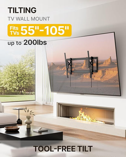 monTEK Heavy Duty Tilting TV Wall Mount for 55–105" Large TVs up to 200 lbs – Low Profile, Universal Fit, Tilt & Swivel Adjustment, 6.8" Extension, Max VESA 1000x600mm, Fits 16"/18"/24"/32" Studs