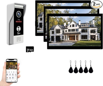Video Doorbell Intercom System,10 Inches Touch Screen (Black) Video Doorbell Door Phone System,Support Remote Unlock, Dual-Way Intercom,Night Vision for Villa House Apartment (1-Camera + 3-Monitor)