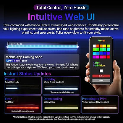 BIQU Panda Status Compatible with Bambu-Lab P1S/P1P/X1C/X1E/A1 3D Printers, Upgrade RGB Light Strip for Display Printing Status, 2.4G WiFi Wireless Connection, Easy Install, H2D Style Lighting Strip