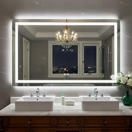 55X36 Inch LED Bathroom Mirror with Lights, Frontlit+ Backlit Bathroom Vanity Mirror for Wall, Ultra-Clear Tempered Glass, Shatter-Proof, Anti-Fog and Memory Function, ETL Listed