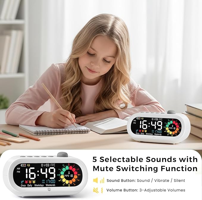 Mooking Digital Visual Timer for Kids, Large LED Digital Alarm Clock for Bedrooms, Rechargeable 199-Minute Silent Countdown Timers, Focus & Smoother Routines, Fitness Baking Studying Teaching