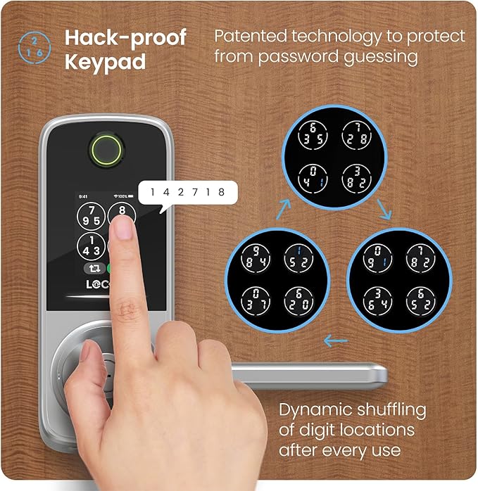 Lockly Smart Lock Secure Pro (2025 Latest Version),Fingerprint Door Lock, Keyless Entry, Built-in Wi-Fi Latch, PIN Genie Keypad (Silver)