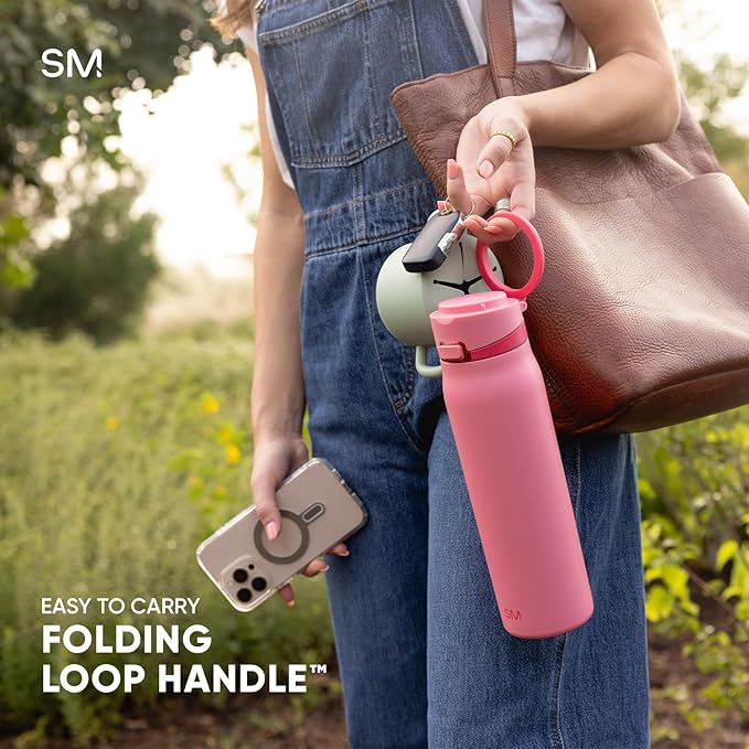 Simple Modern Mesa Loop Water Bottle with Covered Straw and Handle | 30oz Cup Holder Friendly Insulated Stainless Steel Bottles for Travel, Sports and School | Raspberry Vibes