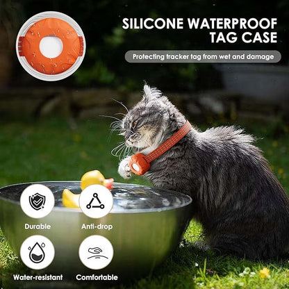 Cat GPS Tracker, Waterproof Pet GPS Tracker for Cats, Cat Tracker Collar with Safety Elastic Buckle, Compatible with Apple Find My App (Only iOS), No Monthly Fee, Orange