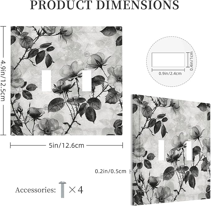 Decorative Switch Plates Black Breezy Watercolor Garden Floral 2 Gang Double Toggle Outlet Light Switch Cover Wall Plate Electrical Faceplate for Bedroom Home Decor