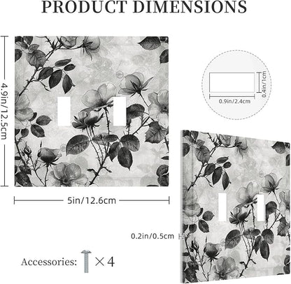 Decorative Switch Plates Black Breezy Watercolor Garden Floral 2 Gang Double Toggle Outlet Light Switch Cover Wall Plate Electrical Faceplate for Bedroom Home Decor