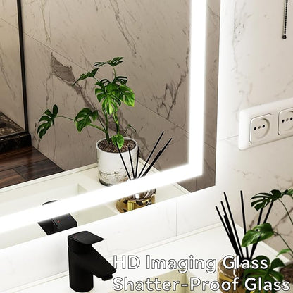 VooBang Bathroom Mirror with Lights 40 x 40 inches - 3 Adjustable Lighting Modes LED Bathroom Vanity Mirror, Anti-Fog, Memory Function, Tempered Glass, Wall Mounted Horizontally Vertically