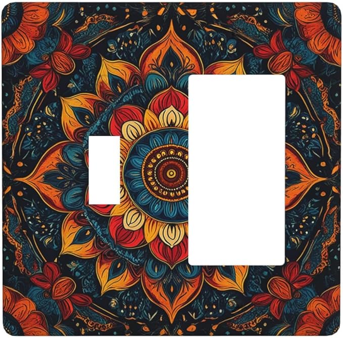 Boho Colorful Mandala 2 Gang Combo 1 Toggle 1 Rcoker Light Switch Covers Decorative Switch Plates Electrical Switch Plates and Outlet Covers for Home Art Decor 4.5 X 4.5 IN