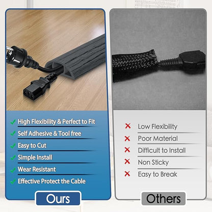 Floor Cord Cover for Wires on Floor Self Adhesive Cord Hider Floor Cable Management Wire Covers for Cords Protector Prevent Cable Trips Cord Cavity W 0.59" x H 0.31", Deep Gray Wood, 10Ft