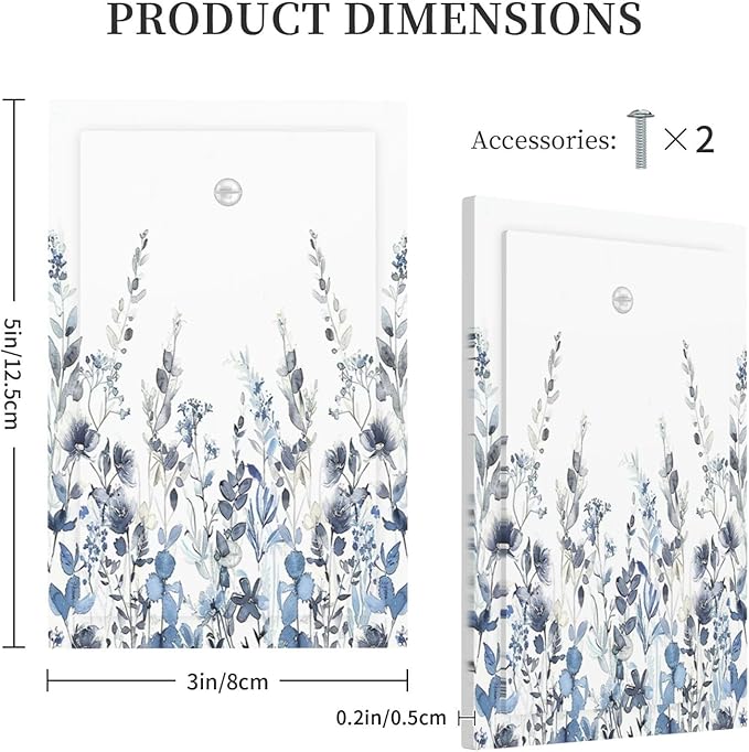 Light Switch Cover Plate Light Blue Watercolor Leaves Plant With Floral 1 Gang No Device Blank Electrical Wall Plates Faceplate Decorative Switch Plate for Bedroom Bathroom Decor
