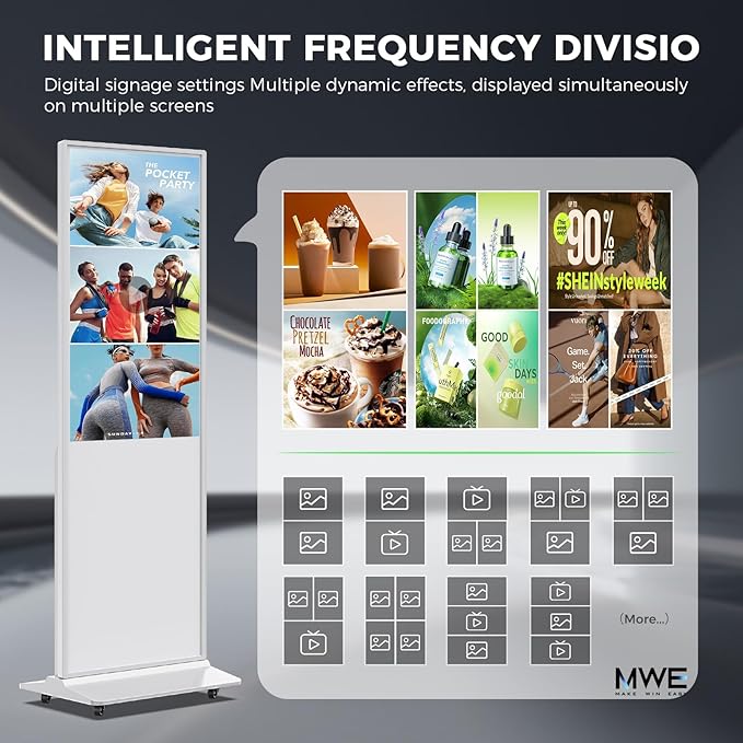 JIYANG 55 Inch 4K Digital Signage Display,Indoor Floor Standing Touchscreen Advertising Display Kiosk Android System,Commercial LCD Totem Support HDMI-in,Store Displays Screens and CMS System(White)