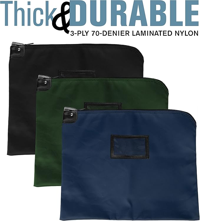 BankSupplies HIPAA Locking Courier Bags | Navy Blue | 19W x 15H | Durable Laminated Nylon Fabric | Metal Pop Up Lock | For Money, Coins, Currency, Checks & Documents