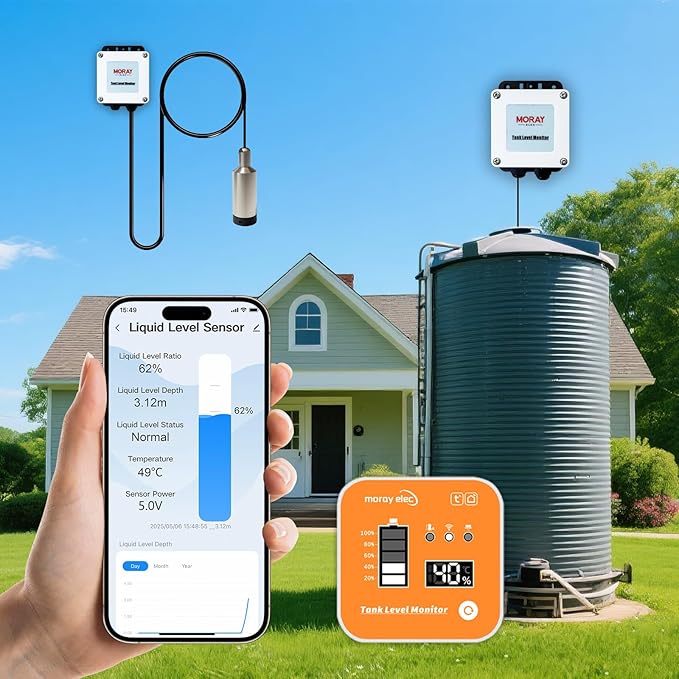 Moray Smart WiFi Water Level Sensor Water Level Transmitter Level Monitor Sensor , Gateway Automatic Alarm Indicator for Smart Life Mobile APP Smart Home Remote IP67 Waterproof (ME202R 5m)