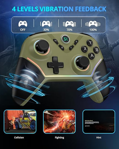 Multi-Platform Wireless Controller, PC Gaming Controller with 2.4G Adpater/Hall Joysticks/Hall Triggers/1200 mAh Battery/4 Programmable Buttons/RGB Lighting, Compatible with PC Windows 7/8.1/10/11, Switch/OLED/Lite, iOS, Android, Steam-Army Green