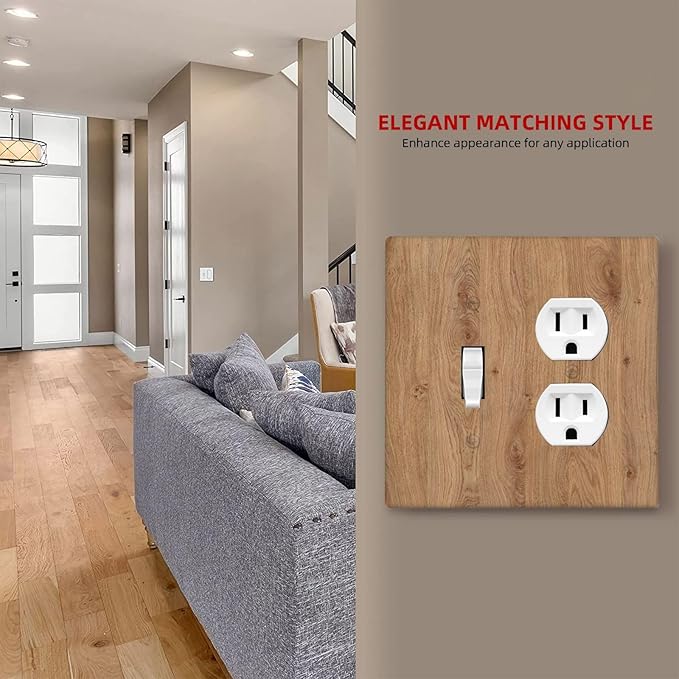 Wallplates Vintage Rustic Wood Color Brown Wood Grain 1 Toggle 1 Duplex Switch Plate Electrical GFCI Faceplate Decorative Light Switch Covers for Farmhouse Cabin Decor