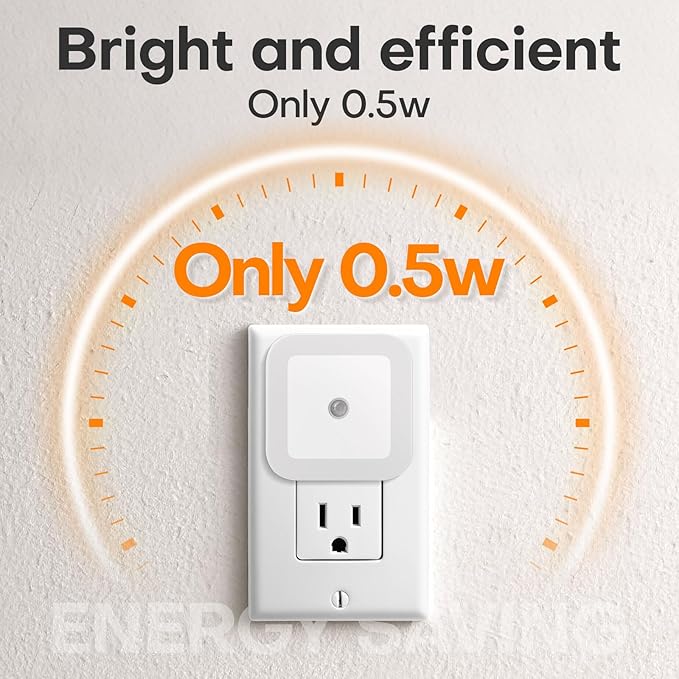Night Light, 0.5W Daylight White LED Plug-in Night Light with Dusk to Dawn Sensor, Pack of 6 - Designed for Kids Room,Bedroom, Bathroom, Stairs, Kitchen