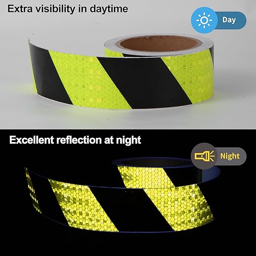 Neon Black Reflective Chevron Tape 2 Inch x 33 FT Waterproof Caution Tape Reflective Stickers for Floor,Step,Cars,Warehouse,exit.