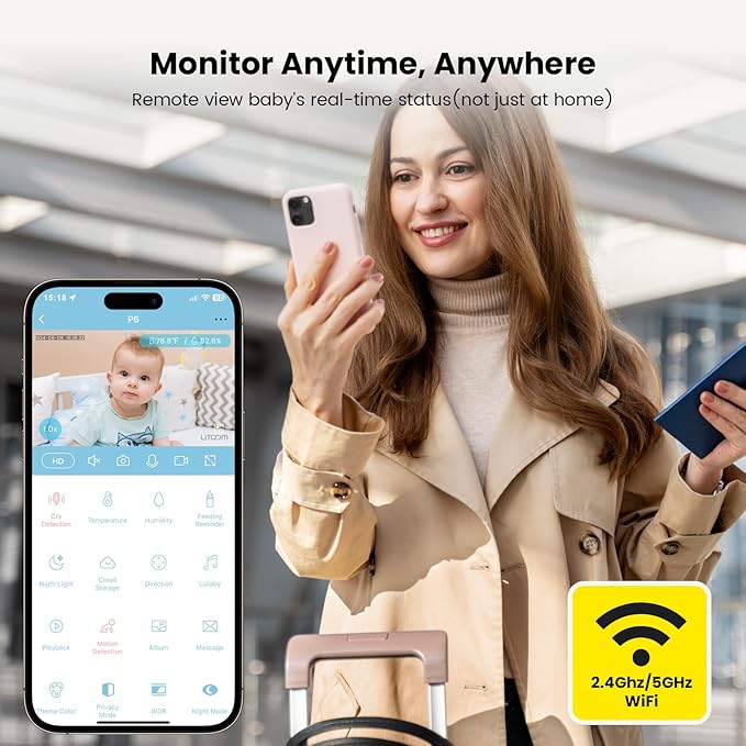 litokam 2K 4MP Security Camera Indoor, 5G/2.4G WiFi Baby Monitor with Camera and Audio, Pet Cam, Cry/Motion Detection, Night Vision, 2-Way Talk, Temp/Humidity Sensor(Can't Connect to Monitor)