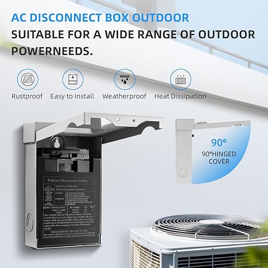 30 Amp AC Disconnect Switch Outdoor 120/240VAC Pull Out Switch Waterproof Metal Box for Air Conditioning Non-Fused