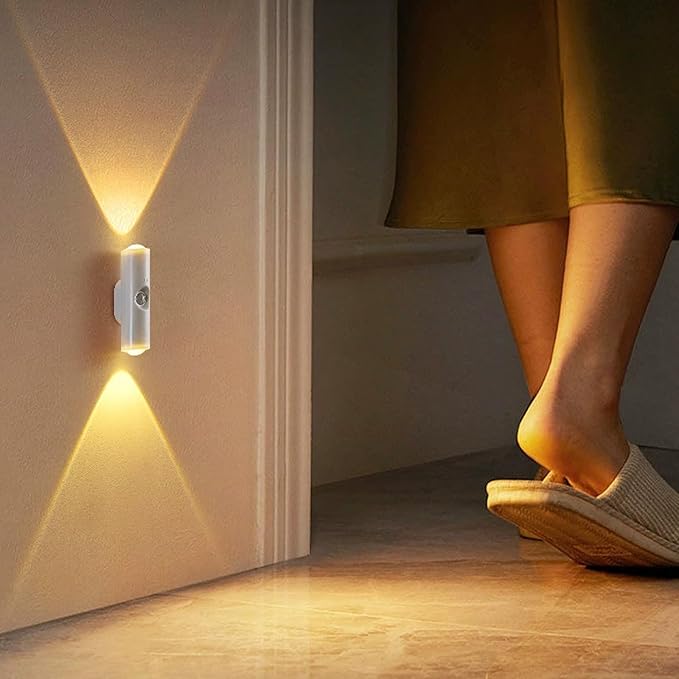 Rechargeable Smart LED Motion Sensor Ambient Light, Punch-Free Color Changing Motion Sensor Light for Stairs, Wardrobe, Cabinet (4Pcs,Wood, 3 Colors)