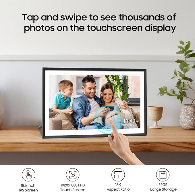 ApoloSign Digital Picture Frame Powered by Nixplay, 15.6" Large WiFi Digital Photo Frame, Easy to Share Photos/Videos via Nixplay App, 1920x1080 FHD IPS Touch Screen, Auto-Rotate, Free Cloud Storage